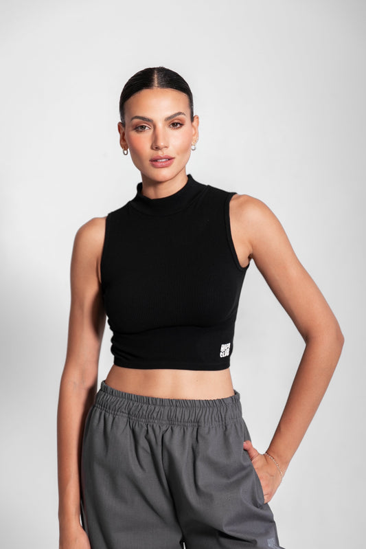 HIGH NECK SARAH CROP TOP / BLACK