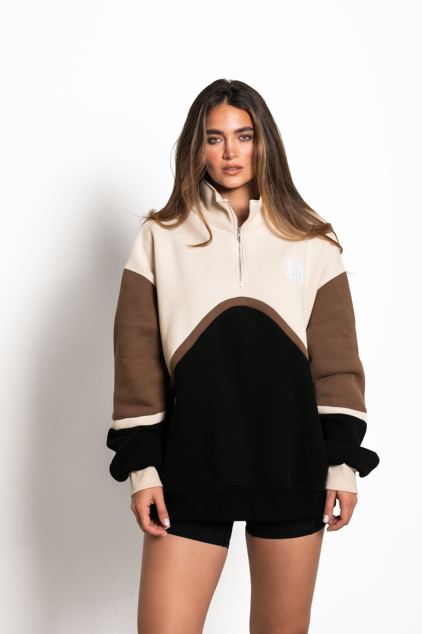 THE COLOR-BLOCK UNISEX SWEATER / BLACK & BROWN