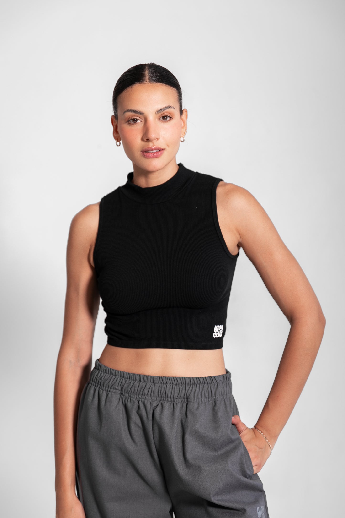 HIGH NECK SARAH CROP TOP / BLACK