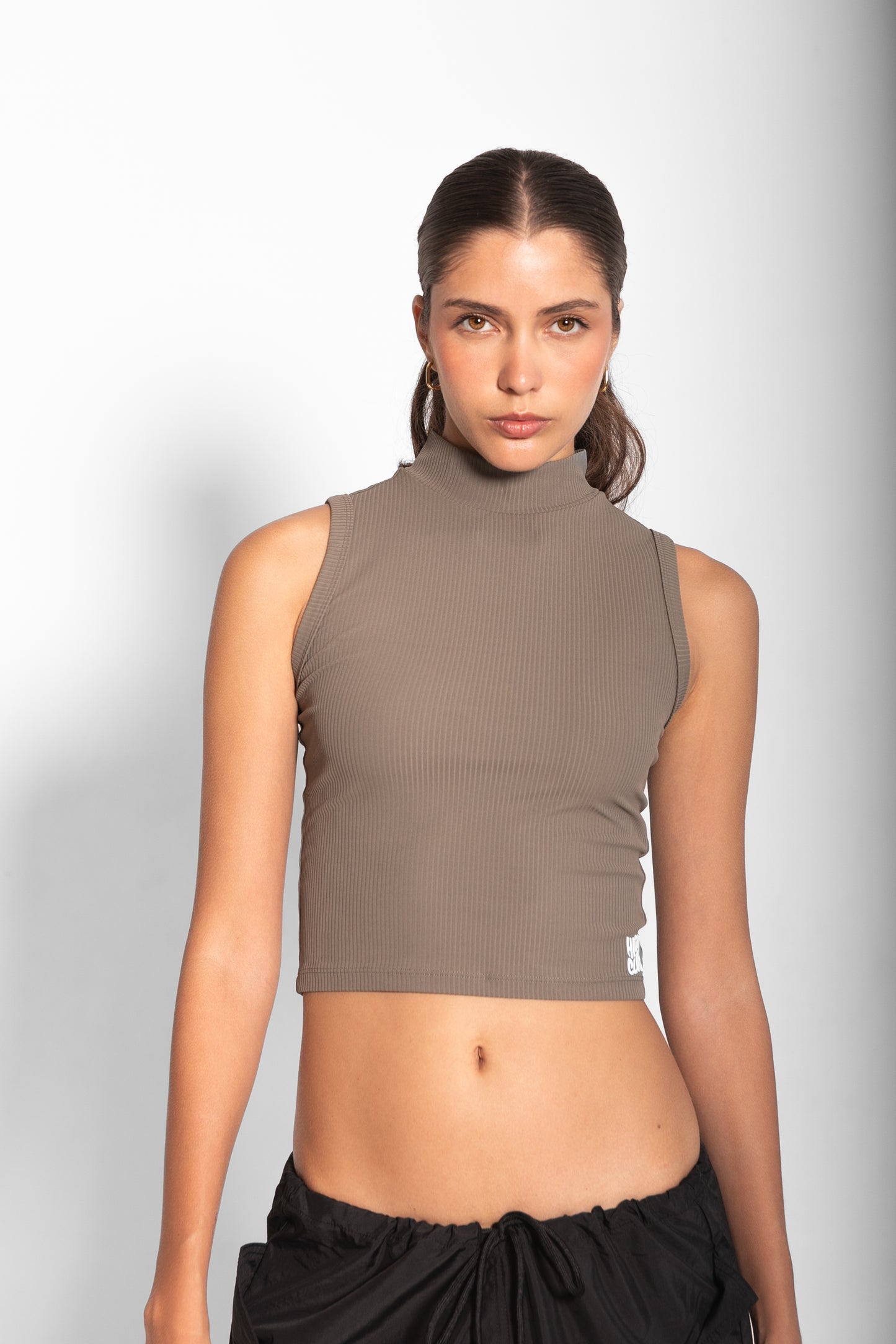 HIGH NECK SARAH TOP / DARK GREY